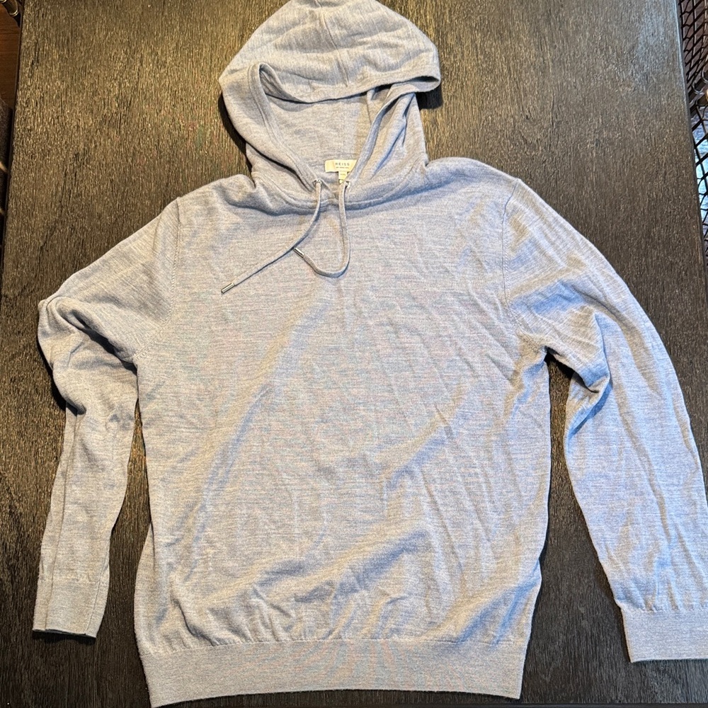 Reiss Merino Wool Blue Heather Hoodie Sweater